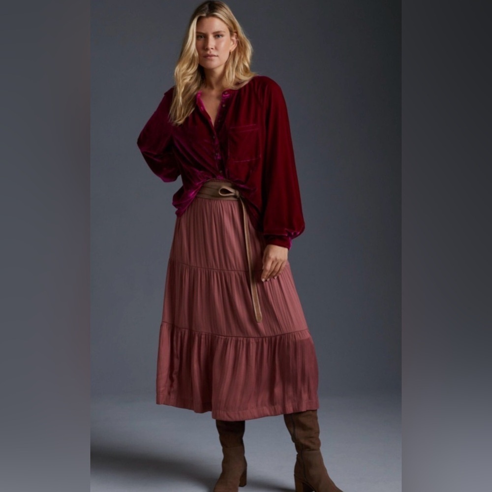 Pilcro Velvet Button Down Shirt In Magenta